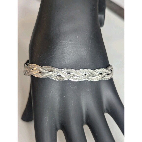 Sterling Silver Braided Herringbone Bracelet, Adjustable - Picture 2 of 5
